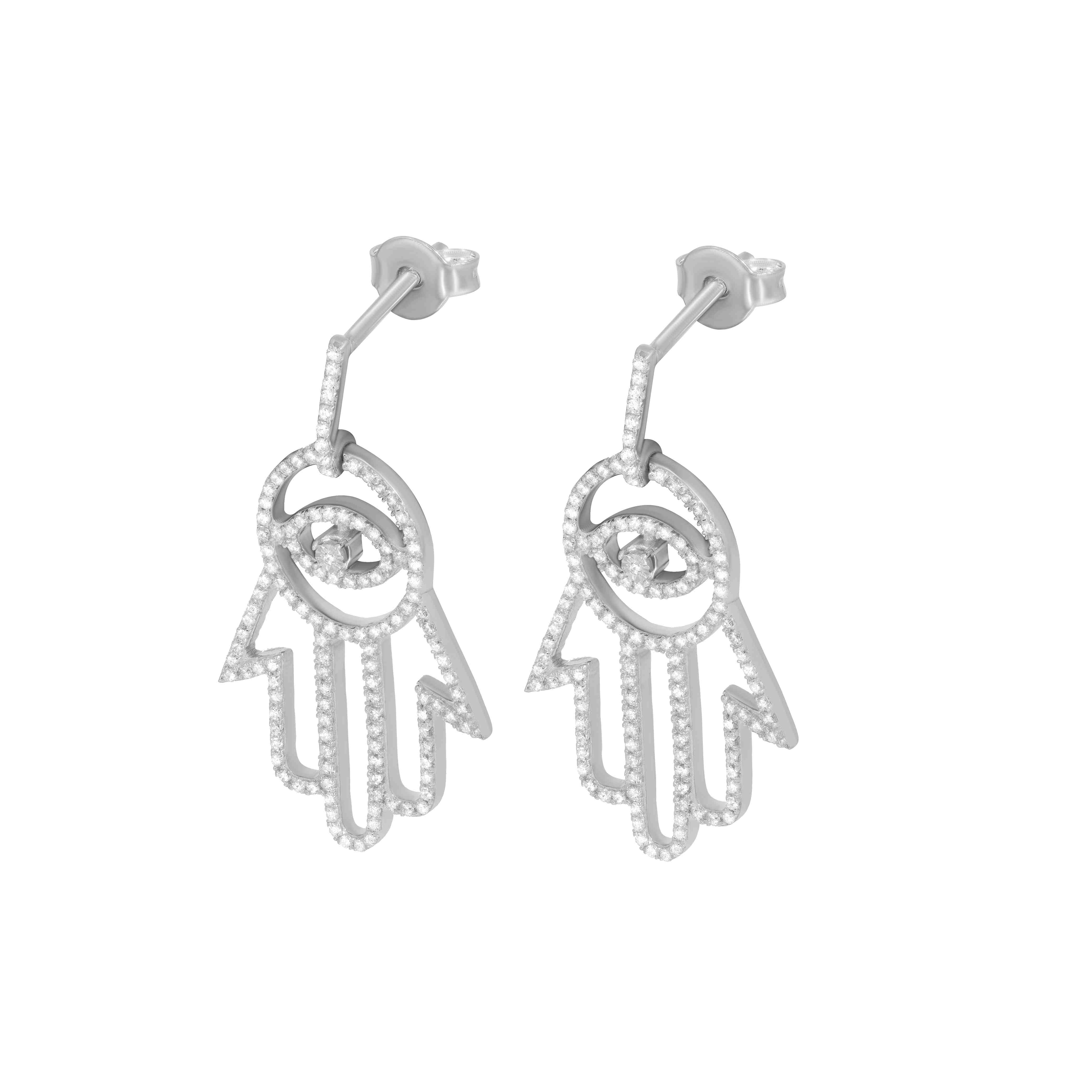 Hamsa Hand Drop Jewish Collection Earrings PD31217AER